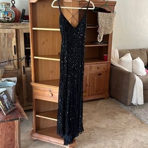 Black beaded evening gown